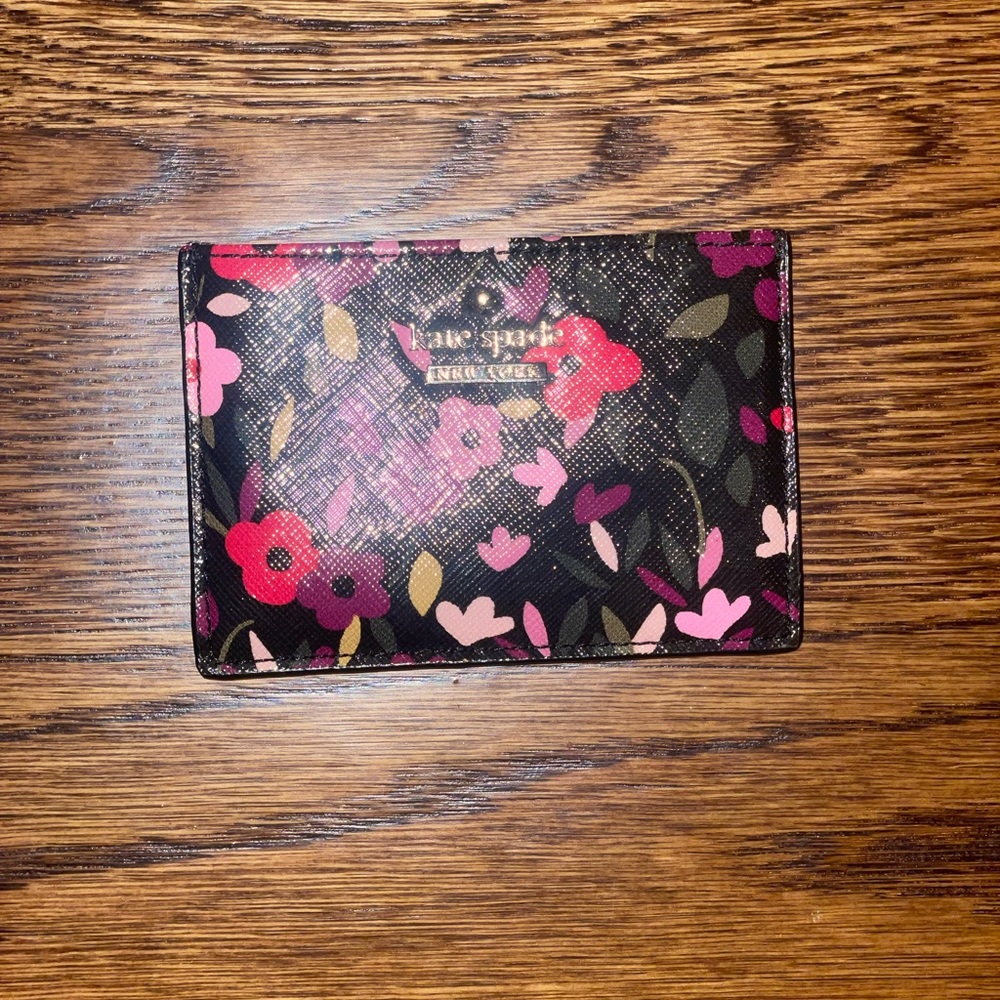 Kate Spade Black Wallet with Pink and Red Floral Design - Picture 3 of 4